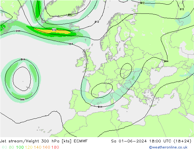 Prąd strumieniowy ECMWF so. 01.06.2024 18 UTC