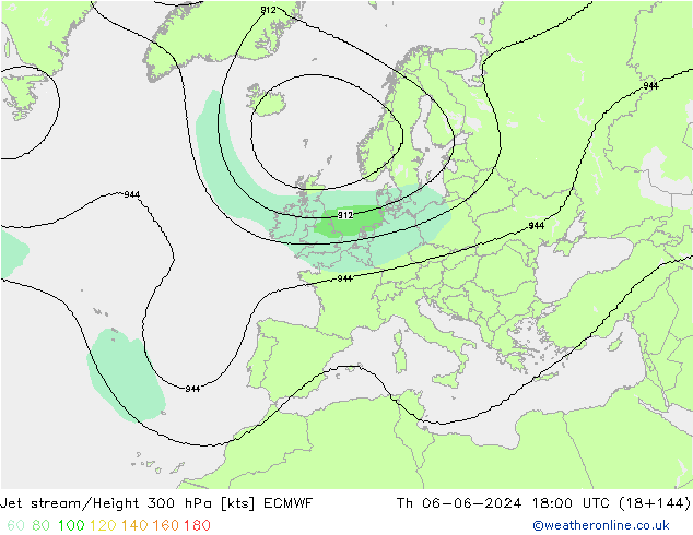 Jet stream/Height 300 hPa ECMWF Th 06.06.2024 18 UTC