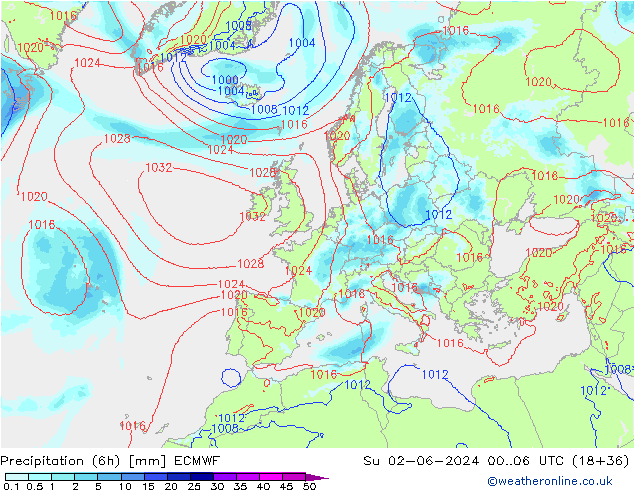 Yağış (6h) ECMWF Paz 02.06.2024 06 UTC