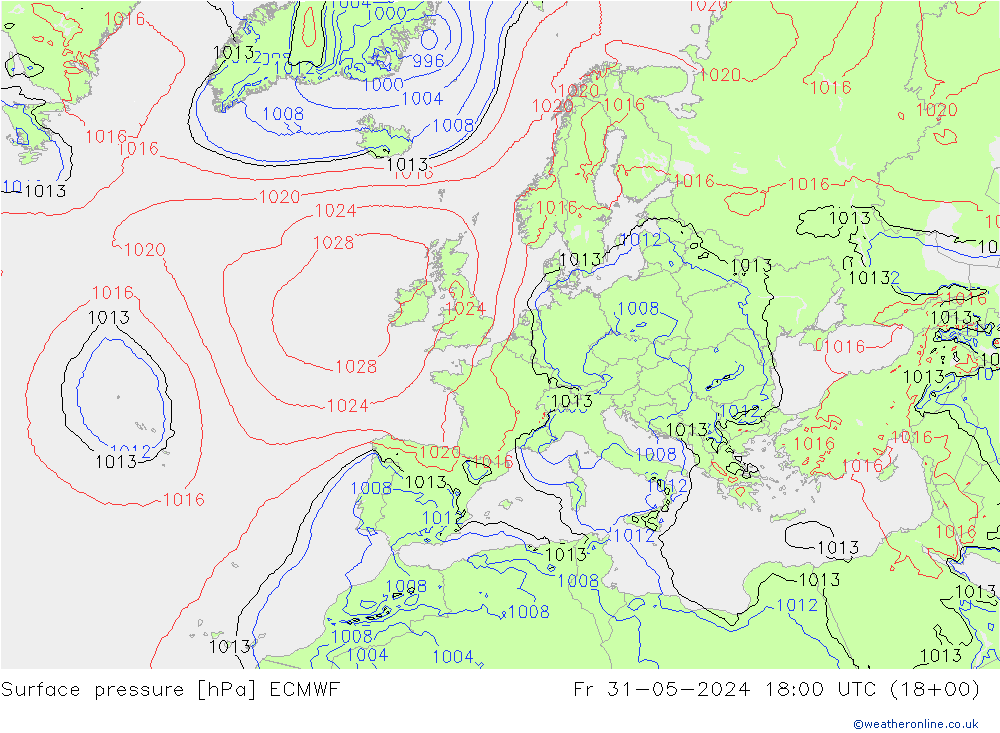 Surface pressure ECMWF Fr 31.05.2024 18 UTC