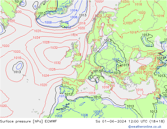 Pressione al suolo ECMWF sab 01.06.2024 12 UTC