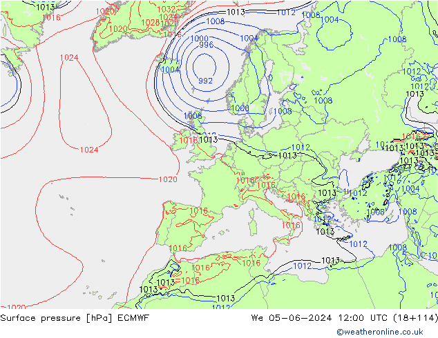 ciśnienie ECMWF śro. 05.06.2024 12 UTC