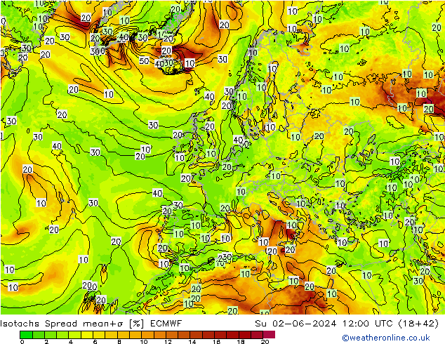 Isotachs Spread ECMWF Su 02.06.2024 12 UTC