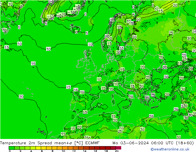 Temperatuurkaart Spread ECMWF ma 03.06.2024 06 UTC