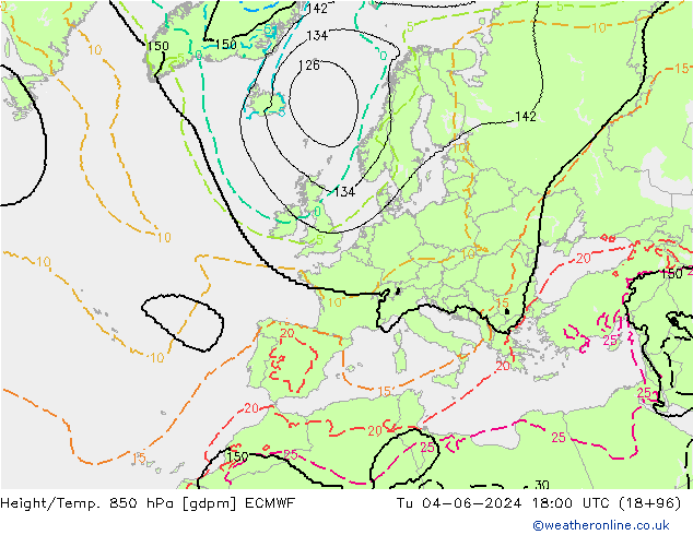 Height/Temp. 850 hPa ECMWF mar 04.06.2024 18 UTC