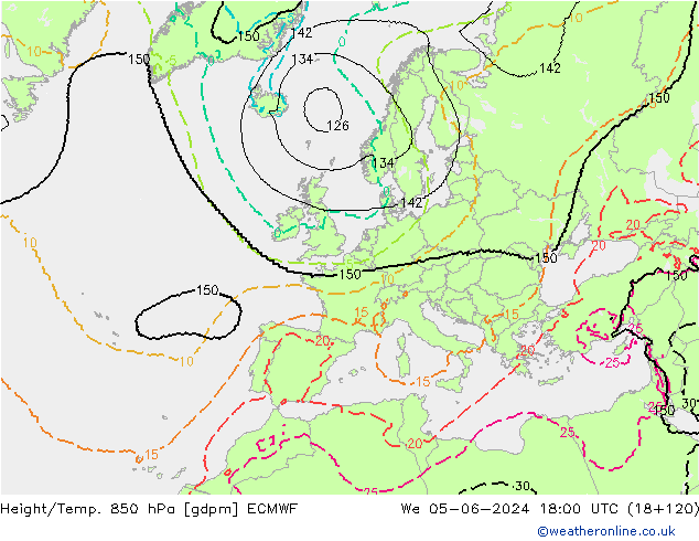 Height/Temp. 850 hPa ECMWF śro. 05.06.2024 18 UTC