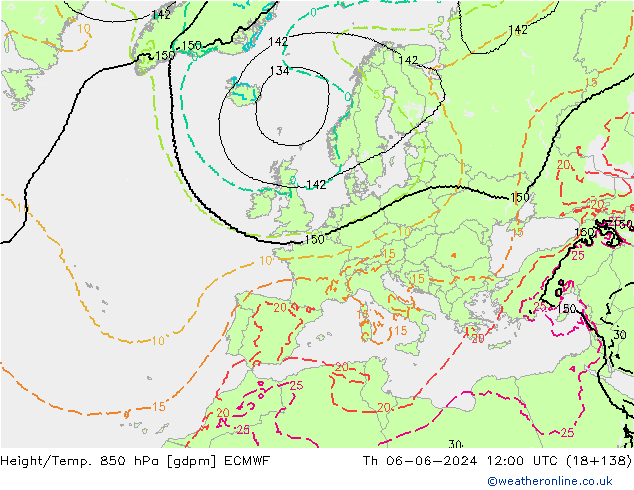 Height/Temp. 850 hPa ECMWF Do 06.06.2024 12 UTC