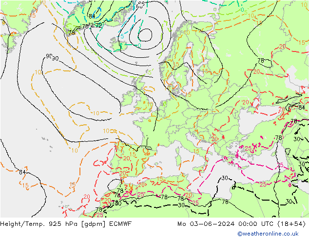 Height/Temp. 925 hPa ECMWF lun 03.06.2024 00 UTC