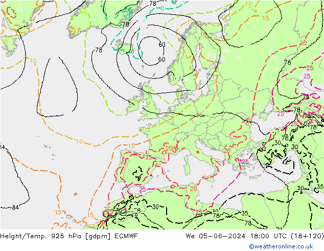 Height/Temp. 925 hPa ECMWF Qua 05.06.2024 18 UTC