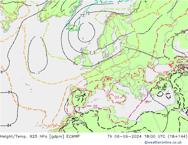 Height/Temp. 925 hPa ECMWF Th 06.06.2024 18 UTC