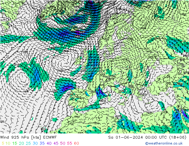 风 925 hPa ECMWF 星期六 01.06.2024 00 UTC