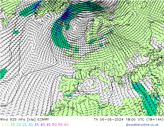 Vento 925 hPa ECMWF Qui 06.06.2024 18 UTC