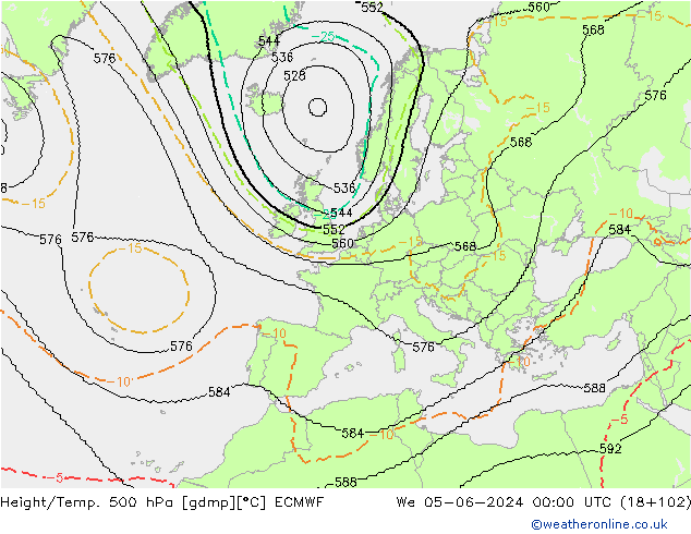 Hoogte/Temp. 500 hPa ECMWF wo 05.06.2024 00 UTC