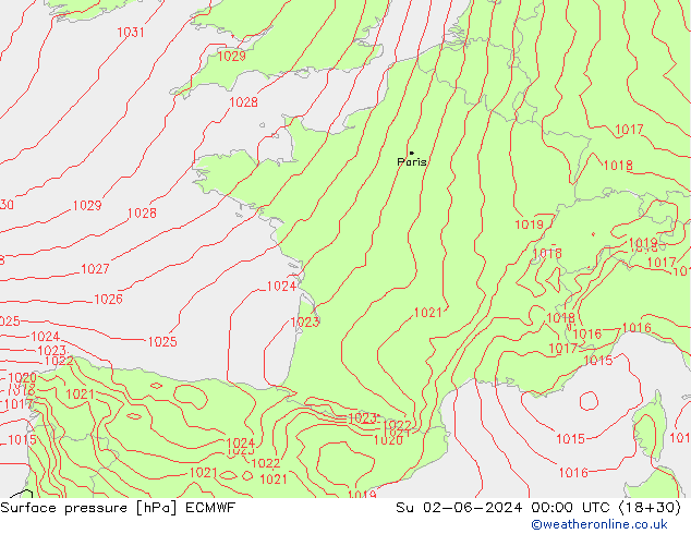 Surface pressure ECMWF Su 02.06.2024 00 UTC