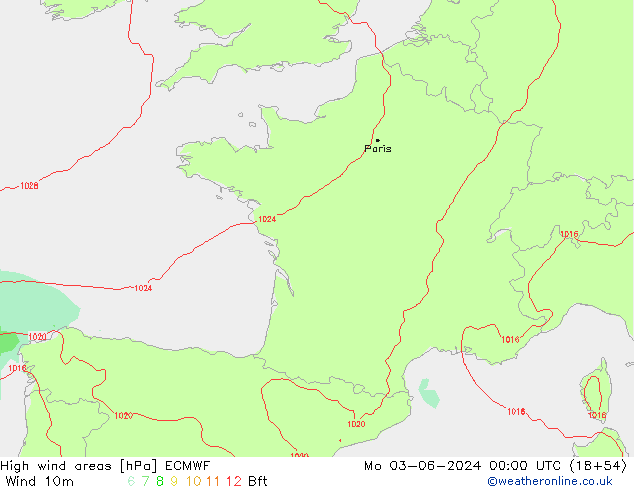 yüksek rüzgarlı alanlar ECMWF Pzt 03.06.2024 00 UTC