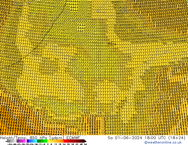 Height/Temp. 850 гПа ECMWF сб 01.06.2024 18 UTC