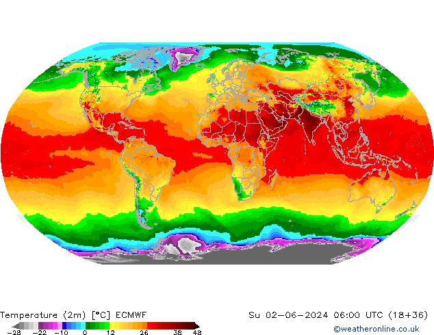 Temperatura (2m) ECMWF Dom 02.06.2024 06 UTC
