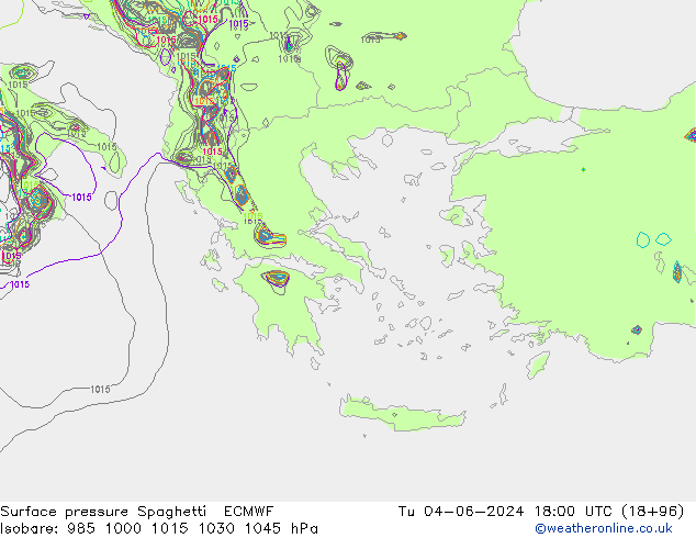 Surface pressure Spaghetti ECMWF Tu 04.06.2024 18 UTC