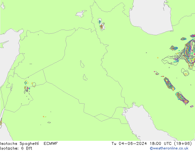 Isotachs Spaghetti ECMWF Út 04.06.2024 18 UTC