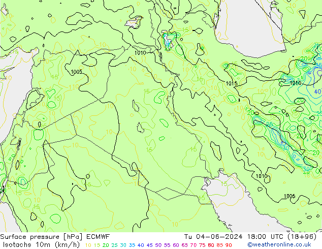 Isotachs (kph) ECMWF Tu 04.06.2024 18 UTC