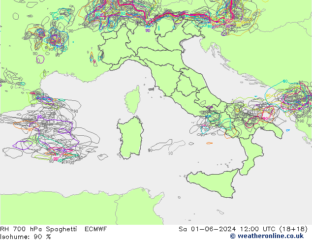RV 700 hPa Spaghetti ECMWF za 01.06.2024 12 UTC