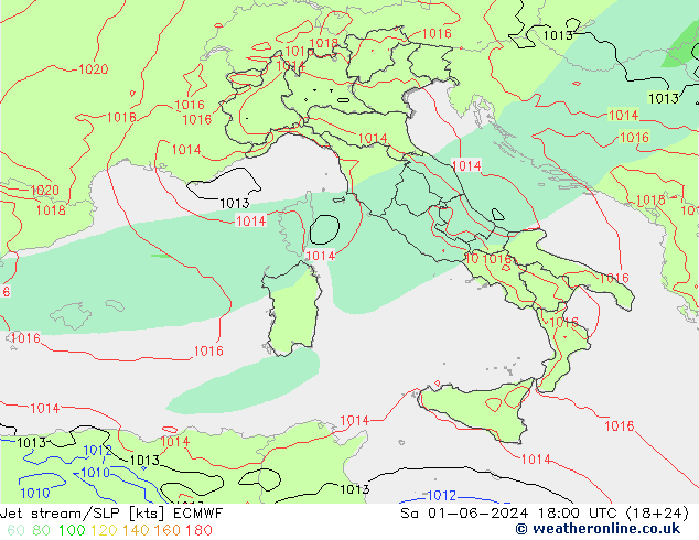 Prąd strumieniowy ECMWF so. 01.06.2024 18 UTC