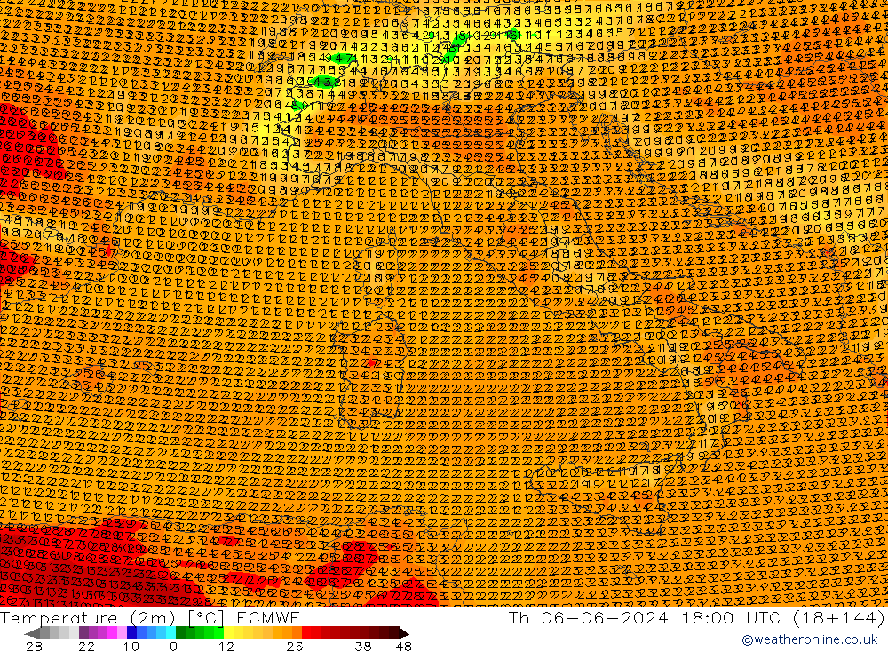 Temperature (2m) ECMWF Th 06.06.2024 18 UTC