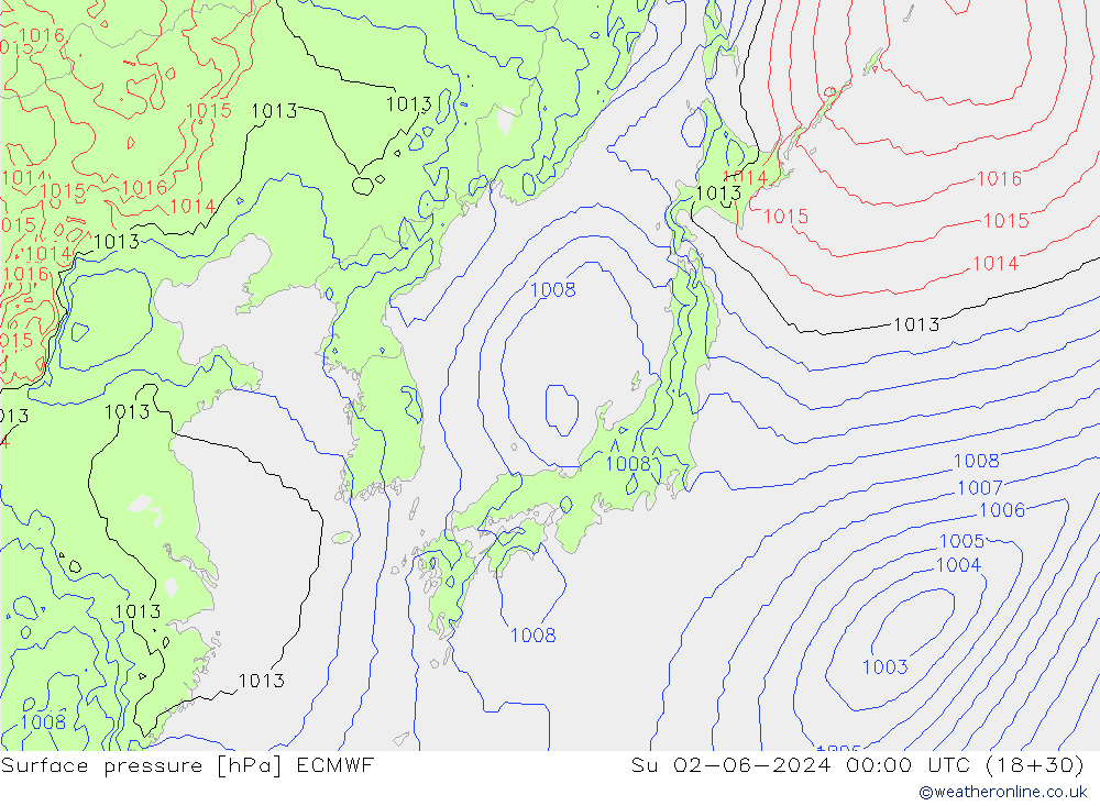 Luchtdruk (Grond) ECMWF zo 02.06.2024 00 UTC