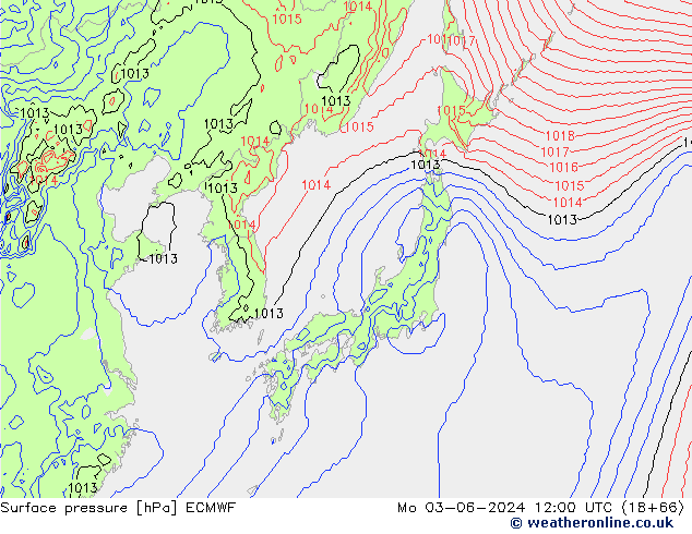 pressão do solo ECMWF Seg 03.06.2024 12 UTC