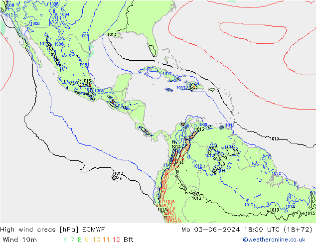 High wind areas ECMWF  03.06.2024 18 UTC