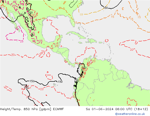 Yükseklik/Sıc. 850 hPa ECMWF Cts 01.06.2024 06 UTC