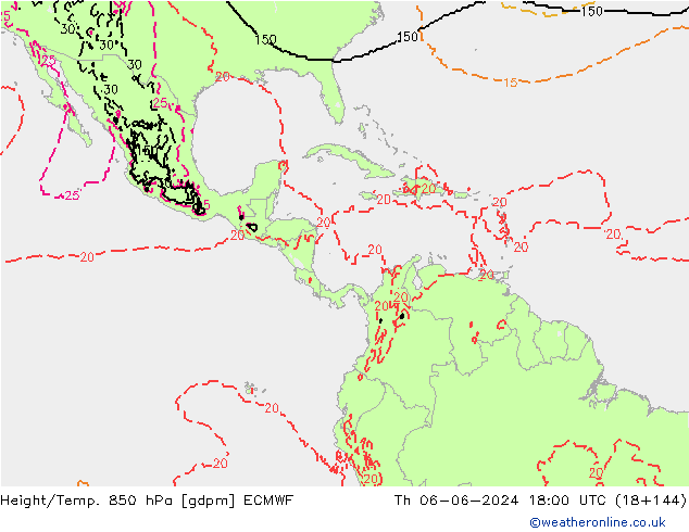 Hoogte/Temp. 850 hPa ECMWF do 06.06.2024 18 UTC