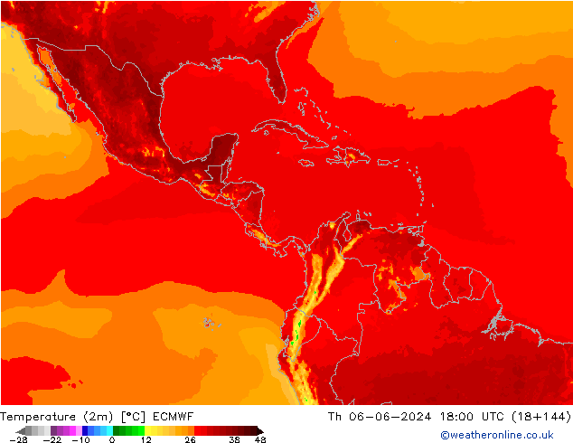 Temperatuurkaart (2m) ECMWF do 06.06.2024 18 UTC