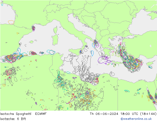 Isotachs Spaghetti ECMWF Th 06.06.2024 18 UTC