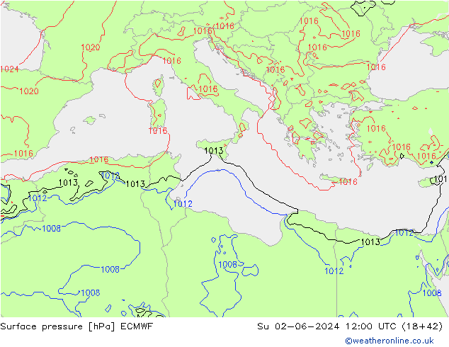 Surface pressure ECMWF Su 02.06.2024 12 UTC