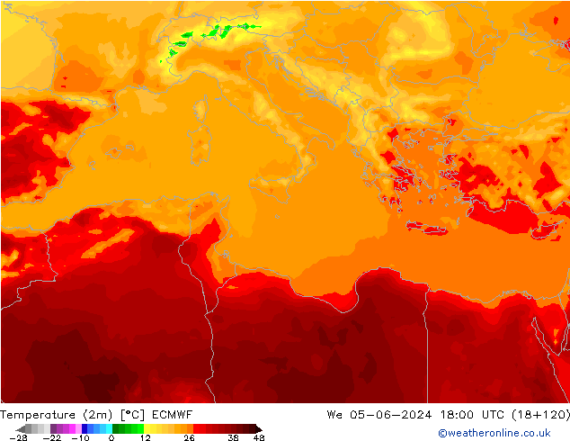 Sıcaklık Haritası (2m) ECMWF Çar 05.06.2024 18 UTC