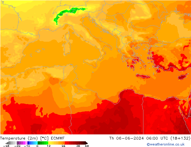 Temperature (2m) ECMWF Čt 06.06.2024 06 UTC