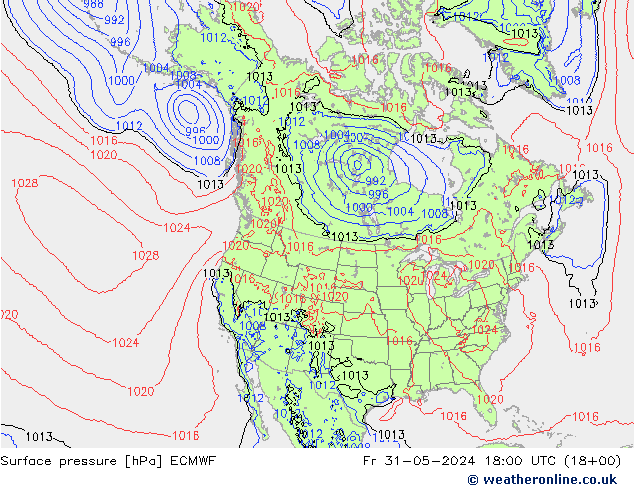 Surface pressure ECMWF Fr 31.05.2024 18 UTC