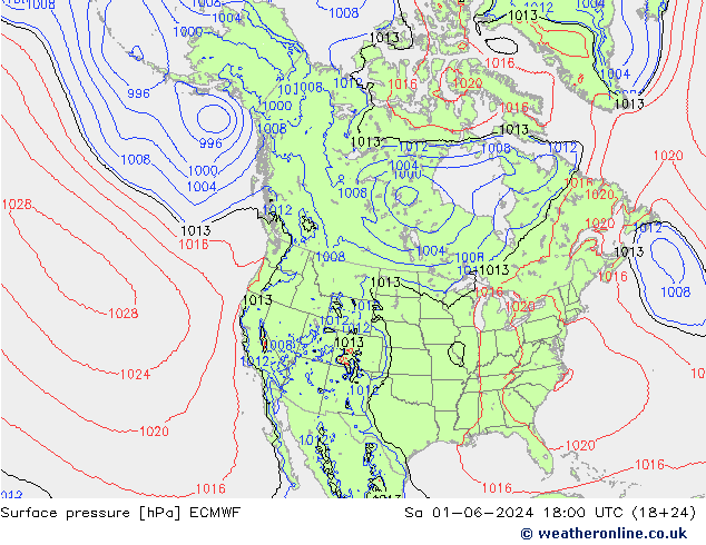 Atmosférický tlak ECMWF So 01.06.2024 18 UTC