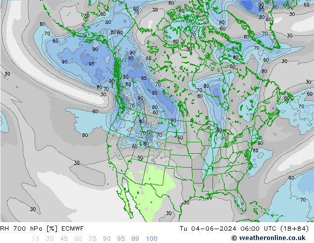 Humidité rel. 700 hPa ECMWF mar 04.06.2024 06 UTC