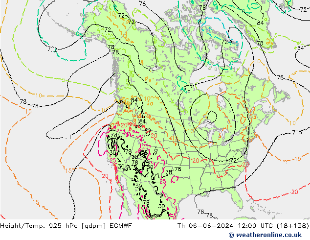 Height/Temp. 925 hPa ECMWF Th 06.06.2024 12 UTC