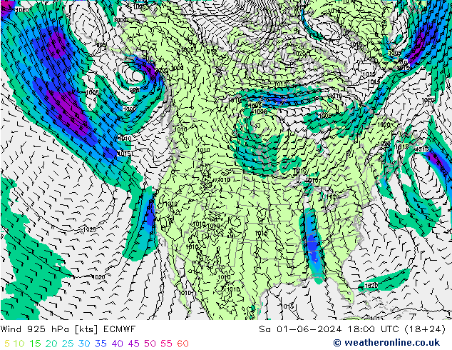 Wind 925 hPa ECMWF Sa 01.06.2024 18 UTC