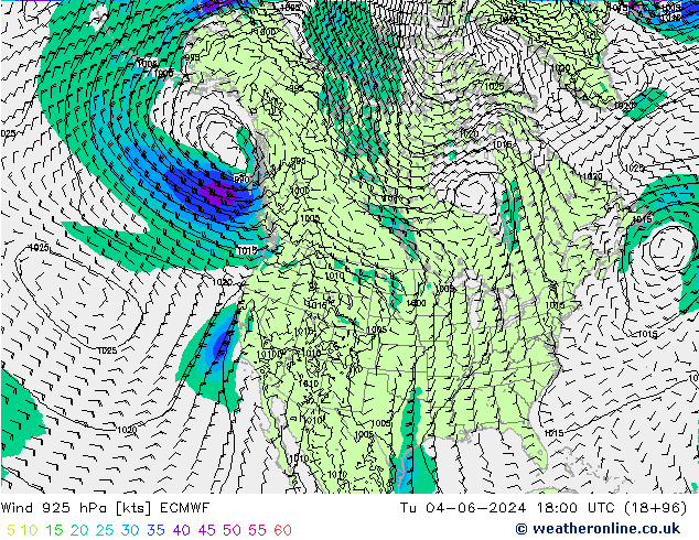 Wind 925 hPa ECMWF di 04.06.2024 18 UTC