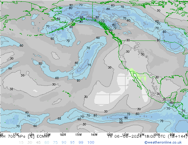 RH 700 hPa ECMWF Qui 06.06.2024 18 UTC