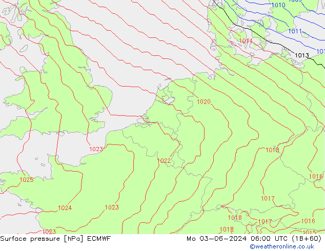 pressão do solo ECMWF Seg 03.06.2024 06 UTC