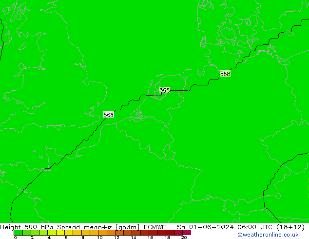 Hoogte 500 hPa Spread ECMWF za 01.06.2024 06 UTC