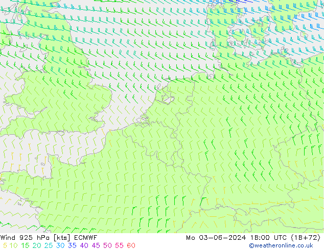 Viento 925 hPa ECMWF lun 03.06.2024 18 UTC