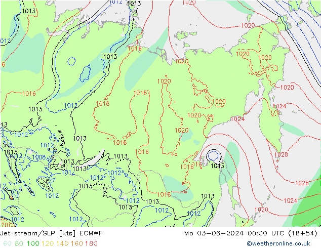 Jet stream/SLP ECMWF Mo 03.06.2024 00 UTC