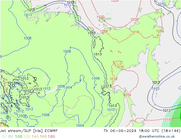 Corrente a getto ECMWF gio 06.06.2024 18 UTC