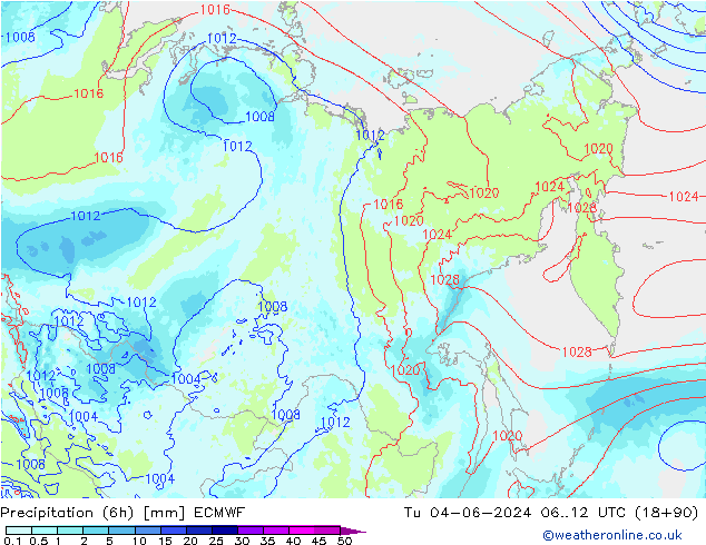 осадки (6h) ECMWF вт 04.06.2024 12 UTC